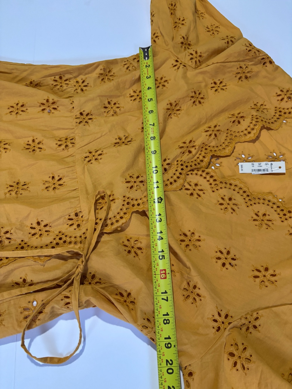 Madewell Scalloped Eyelet Wrap Top Mustard Yellow Peplum Side Tie NWT - Large - Picture 8 of 8